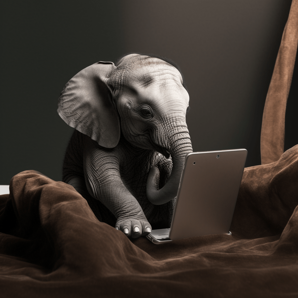 Social Media Management by Joanice and her team. A cute elephant managing social media.